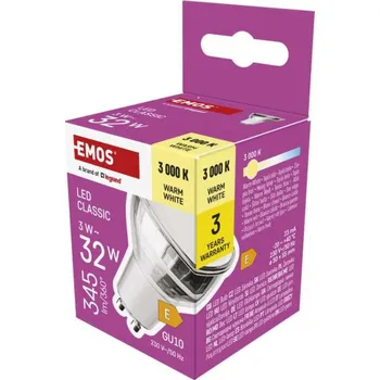 Žárovka EMOS LED žárovka Classic MR16 / GU10 / 3 W / teplá bílá