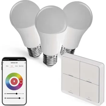 Žárovka Sada GoSmart: 3x LED žárovka E27 / 11W / RGB / Zigbee, 1x ovladač scén