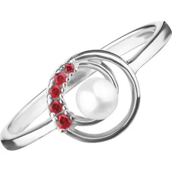 Prsten Český granát prsten stříbrný s perlou 121140 Velikost: 58