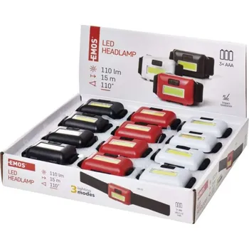 Čelovka EMOS P3538 COB LED čelovka 110 lm, 3x AAA, 12 ks, box