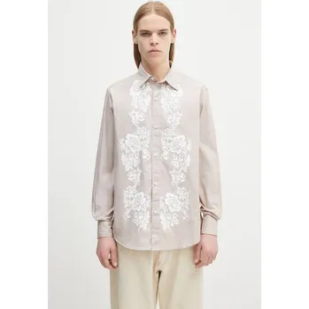 Pánské oblečení Bavlněná košile Aries Lace Overprinted Poplin Shirt béžová barva, relaxed, s klasickým límcem, AR4010203, XL, 80X