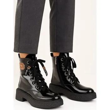 Dámské sandále Dámské černé šněrovací kotníčkové boty z lakované kůže Letizia Velikost: 37