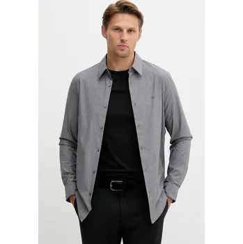 Pánská košile Košile Calvin Klein pánská, šedá barva, slim, s italským límcem, LV04LD135G 90X, vel. M