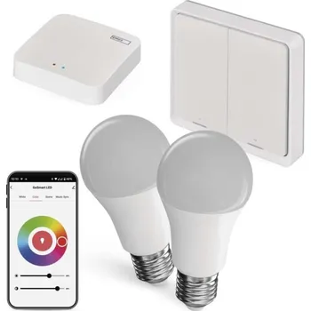Žárovka Sada GoSmart: 2x LED žárovka E27 / 11W / RGB / Zigbee, 1x ovladač scén, 1x ZigBee brána