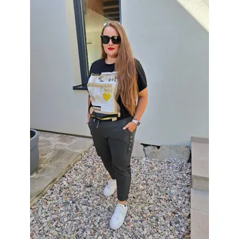 Dámské kalhoty Pružné kalhoty s knoflíčky tmavě šedé Velikost: UNI: XL-XXXL