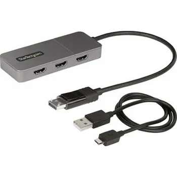 Video kabel StarTech.com 3-Port MST Hub, DisplayPort to Triple HDMI Monitors, 4K 60Hz, DP 1.4 Multi-Monitor Video Adapter with 1ft (30cm) Built-in Cable, USB Powered, Windows Only - Multi-Stream Transport Hub (MST14DP123HD) - Spínač video/audio - 3 x HDMI - desktop