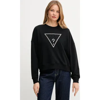 Dámská mikina Bavlněná mikina Guess RACHELE dámská, černá barva, s aplikací, W5YQ04 KC8I0 W5YQ04.KC8I0 99X, vel. XS