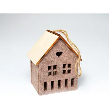 Vánoční dekorace Dekorační domek, závěsný, hnědý, 7 x 8,5 cm