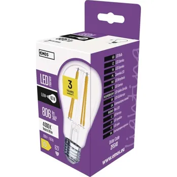 Žárovka 3 + 1 zdarma – LED žárovka Filament A60 / E27 / 5,9 W (60 W) / 806 lm / neutrální bílá