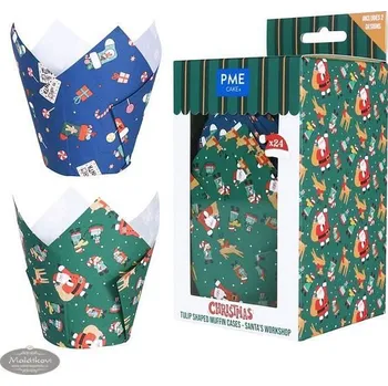 Christmas Vánoční tulipánové košíčky na muffiny - Santova dílna (Balení po 24 kusech)