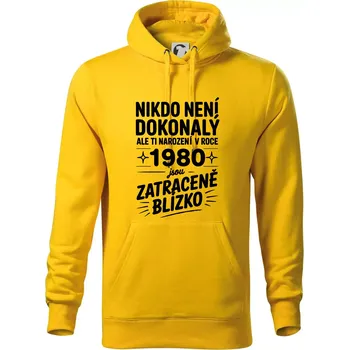 Pánská mikina Nikdo není dokonalý ale ti narození v roce 1980 jsou zatraceně blízko - Mikina pánská Cape s kapucí - 2XL ( Žlutá )