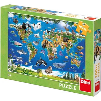 Hračka DINO Puzzle XL Mapa zvířat 100 dílků 47x33cm skládačka dn343566