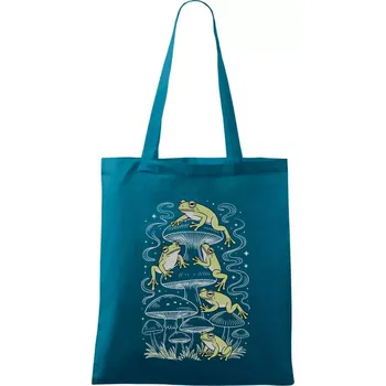 Goblincore frogs and various mushrooms - Taška bavlněná - 42 x 38 cm ( Petrolejová )