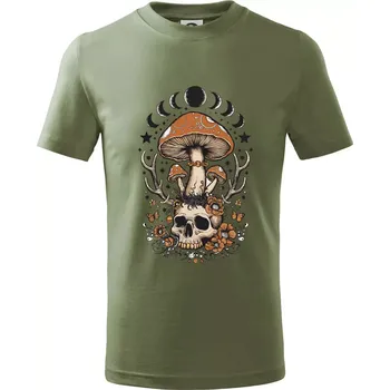 Chlapecké oblečení Goblincore magical mushroom - Tričko dětské bavlněné - 104-110cm / 3-4 roky ( Khaki )