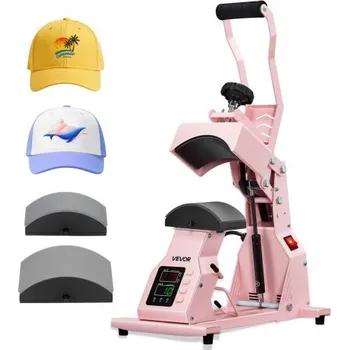 Čepice Termolis na čepice VEVOR, se 2 vyměnitelnými deskami, přesné ovládání teploty a času, lis na čepice pro nažehlovací a sublimační projekty HTV, na čepice, čelenky, manžety, roušky, růžová