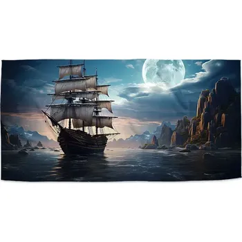 Ručník Sablio Ručník s potiskem Plachetnice mezi skalami - 50x100 cm