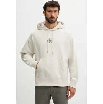 Pánská mikina Mikina Calvin Klein Jeans pánská, béžová barva, s kapucí, s potiskem, LV04RC281G 01F, vel. L