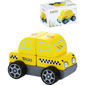 ostatní stavebnice CUBIKA DŘEVO Baby autíčko Vůz taxi navlékací stavebnice set 5 dílků cu13159