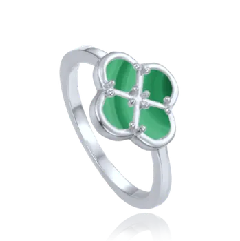 Souprava šperků MINET Stříbrný prsten čtyřlístek se zeleným malachitem vel. 56 JMAS7058ZR56