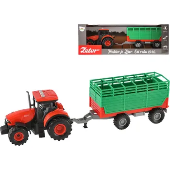Zahradní traktor _Ostatní 1_ Traktor Zetor červený set s vlekem na setrvačník na baterie Světlo Zvuk 00850661
