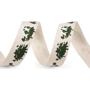 Bavlněná stuha šíře 15 mm vánoční, barva 1 režná světlá stromeček