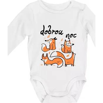 Kojenecké oblečení Lišky dobrou noc - Body kojenecké s dlouhým rukávem - Dlouhý r. 3-6 měs ( Bílá )