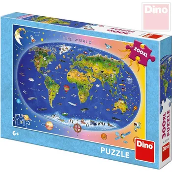 Puzzle DINO Puzzle XL 300 dílků Mapa světa dětská 47x33cm skládačka v krabici dn472136