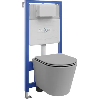 Klozet Mexen sada podomítkový WC rám Fenix Slim s WC mísou Rico a pomalu uzavíratelným sedátkem, světle šedý mat - 61030724061 Podomítkové WC sady