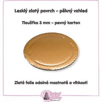 Pevná kulatá dortová podložka se zlatou fólií 26 cm