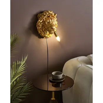 Stojací lampa Nástěnná lampa zlatá polyresin zvířecí motiv tvar lva moderní glamour styl noční lampa obývací pokoj ložnice Beliani