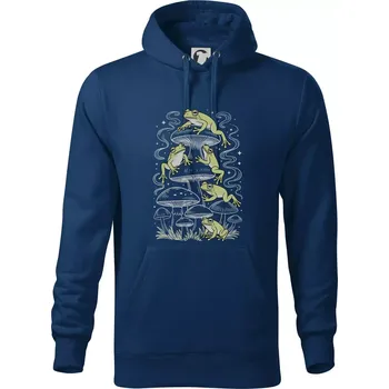 Pánská mikina Goblincore frogs and various mushrooms - Mikina pánská Cape s kapucí - M ( Půlnoční modrá )