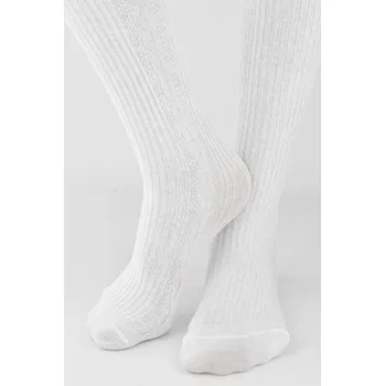 Dívčí oblečení ŽEBROVANÉ KOSTKOVANÉ PUNČOCHÁČE RB011 0-2 ROKY bílá 80-86