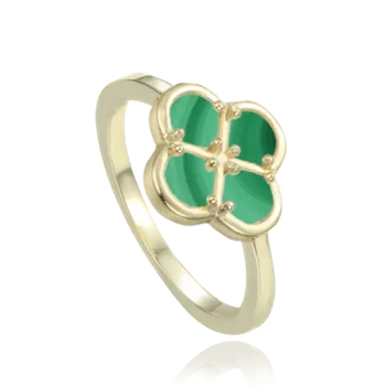 Souprava šperků MINET Pozlacený stříbrný prsten čtyřlístek se zeleným malachitem vel. 62 JMAS7058GR62