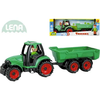 Zahrada LENA Truckies traktor funkční s vlečkou 32cm set s panáčkem v krabici 1625 ln01625