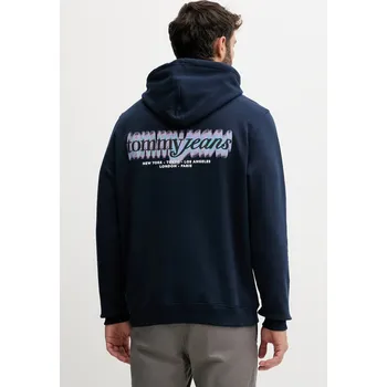 Pánská mikina Bavlněná mikina Tommy Jeans pánská, tmavomodrá barva, s kapucí, s potiskem, DM0DM22112 59X, vel. XXL
