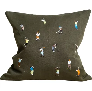 Povlak na dekorativní polštářek Fine Little Day Lněný povlak na polštář Golfers Embroidered 48 × 48 cm