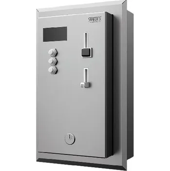 Splachovací tlačítko Sanela - Vestavěný mincovní automat pro 4-12 sprch, přímé ovládání, antivandal, matný nerez SLZA 02KMZ