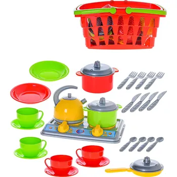 Dětská kuchyňka _Ostatní 1_ Kuchyňský set dětské nádobí s vařičem v nákupním košíku plast 34555