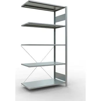 Dílenský regál Policový regál SCHULTE, nástavný, 5 úrovní, křížová podpěra, zatížení pole 150 kg, 1006x536x2000 mm