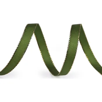 Stuha taftová šíře 9 mm s lurexem, barva 322 olivová zeleň zlatá