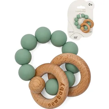 NEW BABY DŘEVO Kousátko s kuličkami zelené silikonové pro miminko | 175103