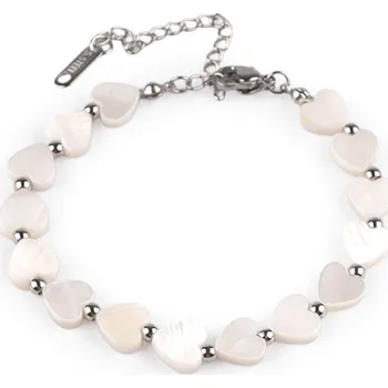 Náramek Náramek z nerezové oceli s perleťovými srdíčky Varianta: 1 stříbrná, Balení: 1 ks