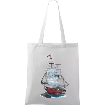 Nákupní taška Plachetnice barevná na prsou - Taška bavlněná - 42 x 38 cm ( Bílá )