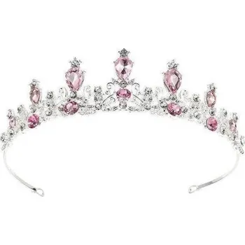 Nejedlá dekorace kovová Koruna stříbrná s růžovými kameny