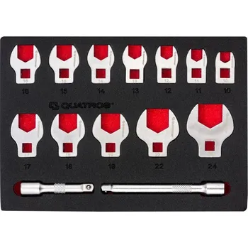 Sada otevřených klíče typu V 10-24 mm + prodlužovací nástavce 3/8' 14ks Quatros QS50636