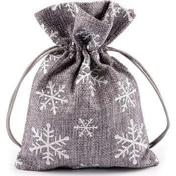 Vánoce Vánoční dárkový pytlík vločky s glitry 13x18 cm imitace juty Varianta: šedá, Balení: 10 ks