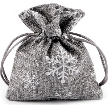 Vánoční dekorace Vánoční dárkový pytlík vločky s glitry 10x13 cm imitace juty Varianta: šedá, Balení: 10 ks