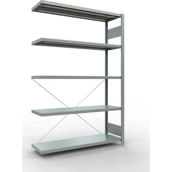 Dílenský regál Policový regál SCHULTE, nástavný, 5 úrovní, křížová podpěra, zatížení pole 250 kg, 1306x436x2000 mm