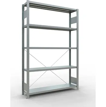 Dílenský regál Policový regál SCHULTE, základní, 5 úrovní, křížová podpěra, zatížení pole 250 kg, 1360x336x2000 mm