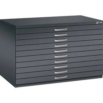 Jednací stůl Výkresová skříň na mapy, plány a výkresy C+P 7100, 1100 x 765 x 760 mm, černošedá